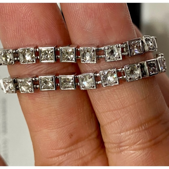 TIFFANY & CO SOLID 18K WHITE GOLD PRINCESS & ROSE CUT DIAMOND BRACELET - Picture 3 of 10